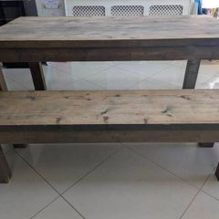 Wood kitchen table and bench