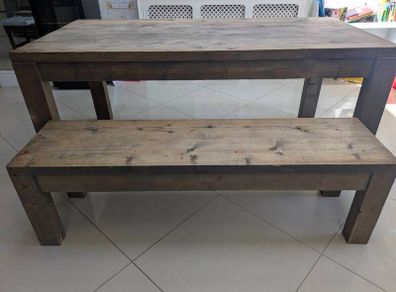 Wood kitchen table and bench