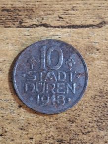 German Empire, Germany, 10 Pfennig 1918, City of Duren, Necessity Money Coin - free standard postage