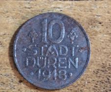 German Empire, Germany, 10 Pfennig 1918, City of Duren, Necessity Money Coin - free standard postage