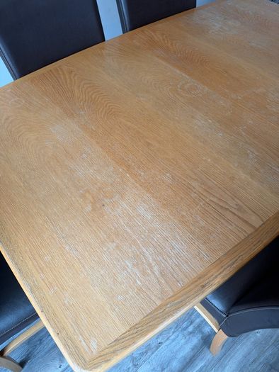 Oak extendable dining table + chairs