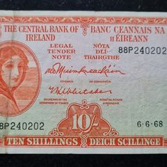 Ireland 1968 10/ Shilling Lady Lavery  Last Date Banknote