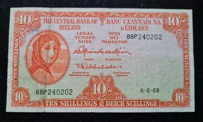Ireland 1968 10/ Shilling Lady Lavery  Last Date Banknote