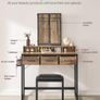 Dressing Table with Mirror and Stool, Vanity Table with Tri-Fold Mirror, 3 Drawers, Hair Dryer Holder Image 4