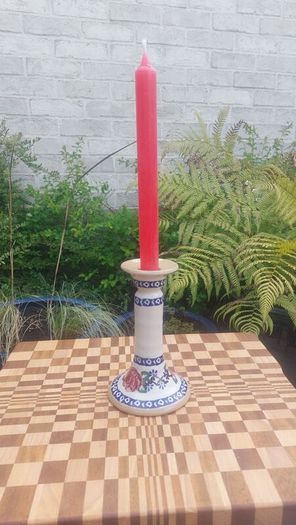 Beautiful Nicholas Mosse Tall Candlestick in the Popular but Discontinued Kilfane Rose Pattern, Circa 1996-2004, Number One of Two Available