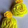 Fluroscent Yellow & Mustard Two-tier Floral Dangle Earrings Image 3
