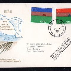 1973 Ireland World Ploughing Championship: Wellington Bridge Commemorative Stamps on illustrated First Day Cover (FDC) with Post Lairge (Waterford) cancel