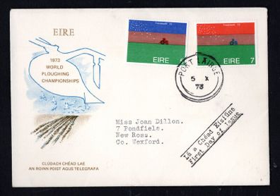 1973 Ireland World Ploughing Championship: Wellington Bridge Commemorative Stamps on illustrated First Day Cover (FDC) with Post Lairge (Waterford) cancel