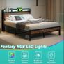 King Size Bed Frame, Black | Charging Station, LED Lights, Wood Headboard with Storage Shelves, Heavy Duty Metal Slats, No Box Spring Needed Image 5