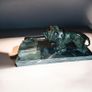 Antique black marble inkwell with lion Image 2