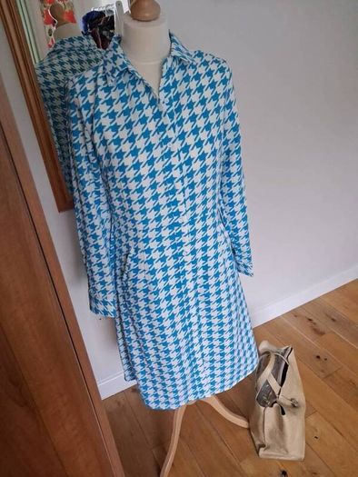 Stunning Maraislise Dress Turquoise/White Houndstooth Size 10 New Unworn