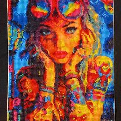 Hand crafted gem art picture of festival girl