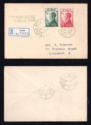 1953 Ireland Robert Emmett Commemorative Stamps First Day Registered Cover (FDC) with Baile Atha Cliath (Dublin) cancel