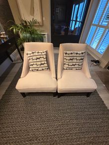Absolutely stunning pair of cream / very light pink patterned accent chairs