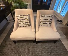 Absolutely stunning pair of cream / very light pink patterned accent chairs