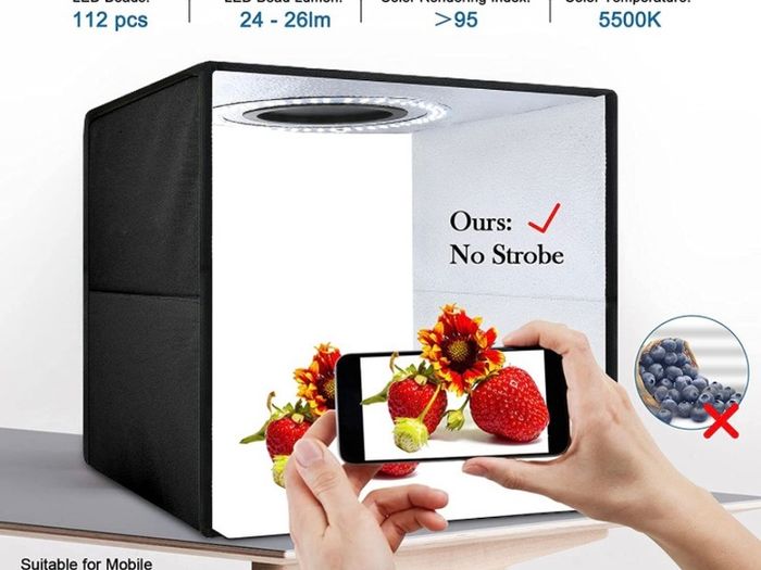 Light Box Photography 30cm/12"x12" Portable Photo-Box Booth, Mini Shooting Tent Kit with 112 LED Lights Dimmable, 6 Photo Backdrops for Product Photography (FREE POSTAGE)