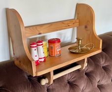 Rustic Solid Pine Wall Shelf with Kitchen Roll Holder