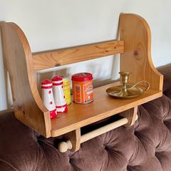 Rustic Solid Pine Wall Shelf with Kitchen Roll Holder