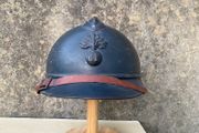 Original WW1 French M15 Adrian Helmet. Infantry Badge. Original paint &amp; liner. Militaria