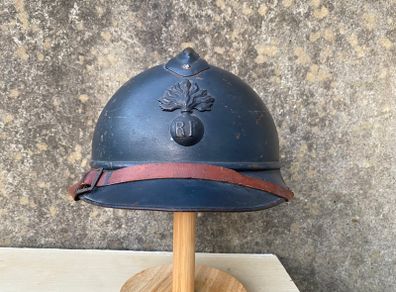 Original WW1 French M15 Adrian Helmet. Infantry Badge. Original paint & liner. Militaria