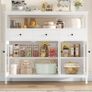 White Sideboard Storage Cabinet Kitchen Sideboard Buffet Cabinet with 3 Glass Doors 3 Drawers and Adjustable Shelves for Living Room Dining Room, Metal Frame 108x38x98.5cm Image 6
