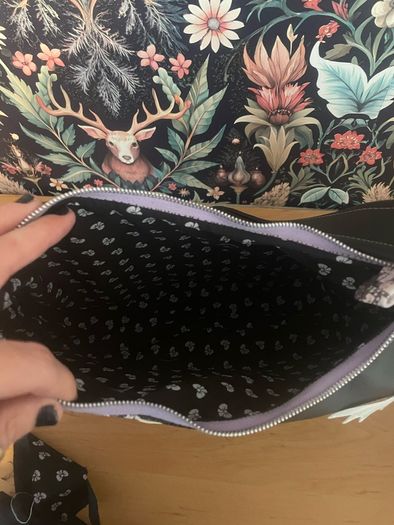 Handmade witch shoulder bag black and lilac