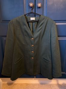 Vintage 90s Forest Green Collarless Blazer Jacket - Size 18 - Made in Ireland