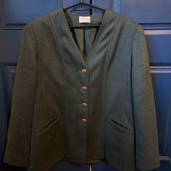 Vintage 90s Forest Green Collarless Blazer Jacket - Size 18 - Made in Ireland
