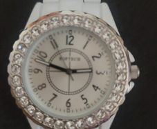 Softech Unisex White and Silver Analog Watch with Crystal Diamonte Bezel