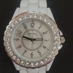 Softech Unisex White and Silver Analog Watch with Crystal Diamonte Bezel
