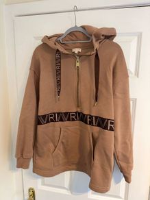 River Island Women's Oversized Brown Half Zip Hoodie - Size small