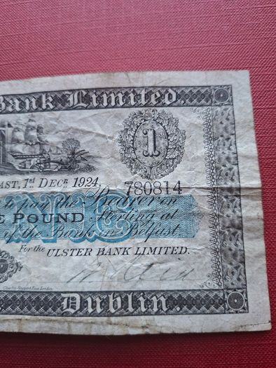 1924 Ulster Bank Limited Early note 1 Pound