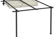 Garden Pavilion 3 x 3m, Retractable Roof, Wall Mounted, Metal Frame, Cream