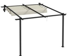 Garden Pavilion 3 x 3m, Retractable Roof, Wall Mounted, Metal Frame, Cream