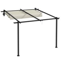 Garden Pavilion 3 x 3m, Retractable Roof, Wall Mounted, Metal Frame, Cream