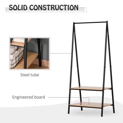 2-Tier Garment Rack Storage Shelves Metal Coat Clothes Stand Shoes Storage Organisation shelves Open Wardrobe Freestanding Tidy Rail 64 x 42.5 x 149 cm (FREE POSTAGE)