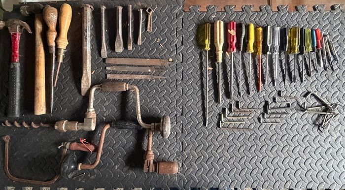 Vintage Wood and Stone Hand Tools, Screwdrivers, Alan Keys