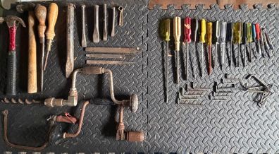 Vintage Wood and Stone Hand Tools, Screwdrivers, Alan Keys
