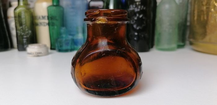 67 - Vintage 4oz Bovril Dark Brown Glass Embossed Letters Jar