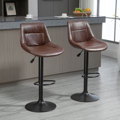 2-Piece Set of Bar Stools Bar Chairs, Height Adjustable, with Footrest, 46.5cm x 50cm x 108cm, Black + Brown