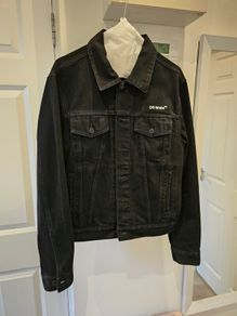 Genuine Men Off-White Diagonal Tab Denim Jacket - Black (Size Small)