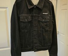 Genuine Men Off-White Diagonal Tab Denim Jacket - Black (Size Small)