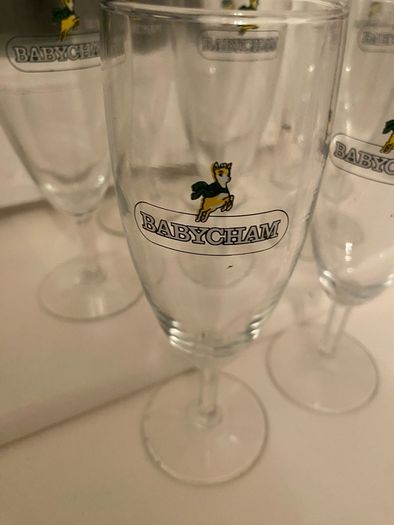 Very Rare Set of 8 Babycham Flutes
