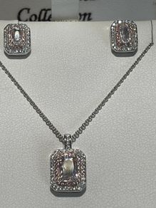 Sterling silver Jewellery set Pendant and earrings White & Pink Cubic Zirconia in Two Tone