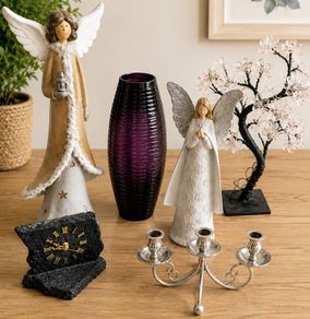 Home Decor Bundle. Angels, Vase, Clock, decorative light & Candle Holder .