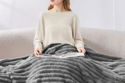 Fluffy Fleece Blanket Cosy Soft Throw, 127x152 cm, Grey  Striped Design, Decorative for Sofa Bed Couch, Warm Gifts for Women and Girls