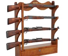 Gun Rack, Wood Gun Rack Wall Mount, Gun Display Rack holds 4 Rifles, Shotguns, 60 kg Heavy Duty Wall Storage Display Rifle Rack with Soft Padding