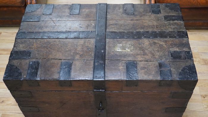 Antique Iron-Bound Oak Trunk / Valuables Chest, c.1780-1820