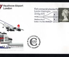 1976 Great Britain First commercial scheduled flight of Concorde Flight Cover of 24th May 1976 with tying 20p definitive with further Posted a the Concorde Departure Terminal cancel