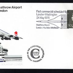 1976 Great Britain First commercial scheduled flight of Concorde Flight Cover of 24th May 1976 with tying 20p definitive with further Posted a the Concorde Departure Terminal cancel